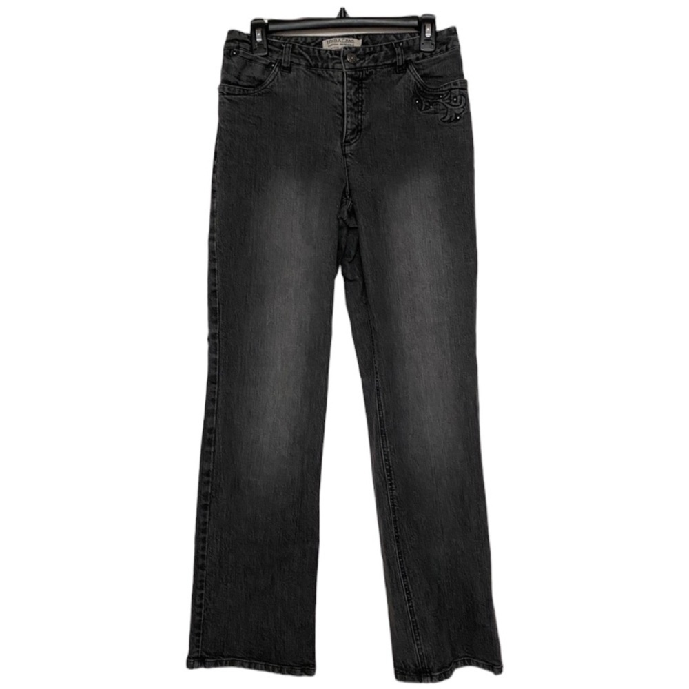 TRIBAL JEANS Black Distressed Extensible Straight Leg Size 4